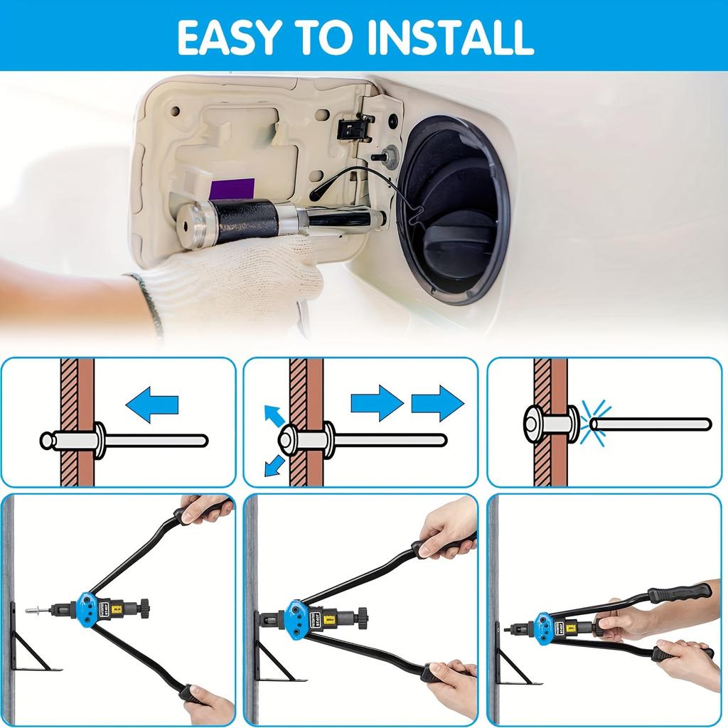 200pcs 8 Sizes Aluminum Blind Rivets+Aluminum Blind Rivet Pliers Gun + 4pcs Drill Bits for DIY Automotive Projects!