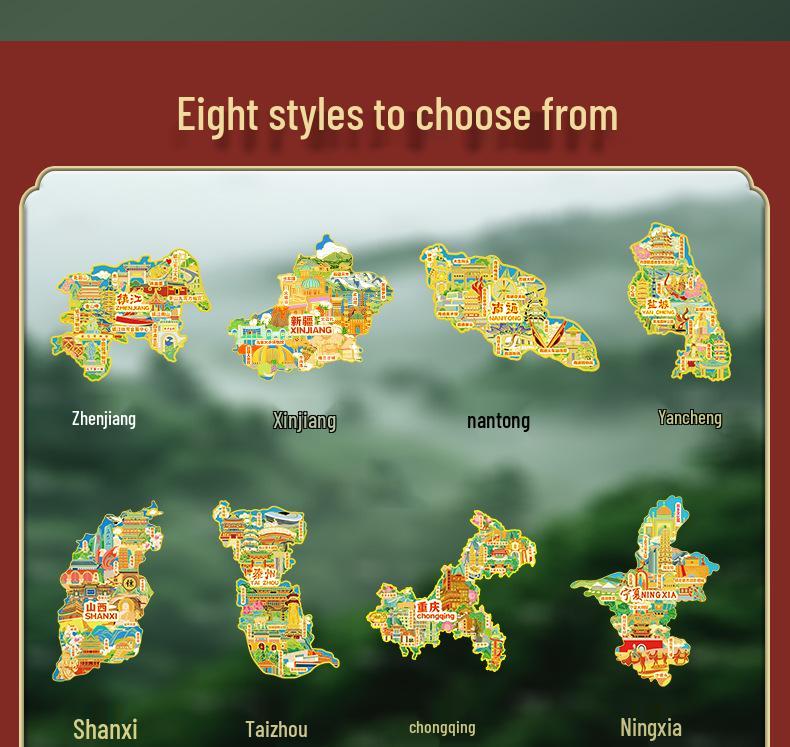 Zhenjiang Travel Souvenir Set: Metal Fridge Magnet, Maoshan Pot Lid Noodles, Jinshan Temple USB Drive, Vinegar Museum Keepsake