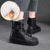 Johnature Winter Plüsch Warme Baumwollstiefel Echtes Leder Runde Zehen Dickbesohlte Kurze Damenstiefel