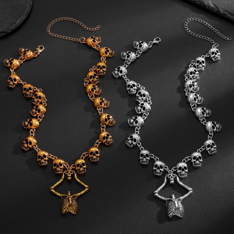 Halloween Skull Necklace Gothic Dark Skeleton Pendant Collarbone Chain Men Women Necklaces Jewelry Accessory Gifts