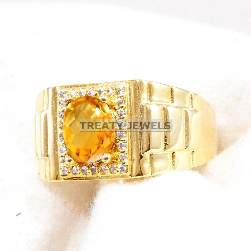 Bague Citrine Taille Ovale Argent Sterling 925 Plaqué Or Pour Homme #A986 JL375669319599