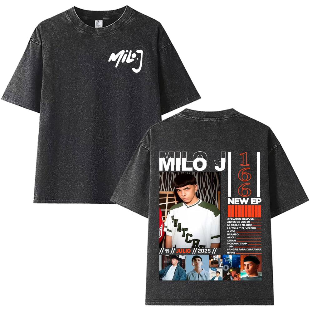 Milo J  Album Casual Graphics Vintage Washed Tee Hip Hop Oversized T Shirt Mens Women Streetwear Short Sleeve Tshirts Unisex