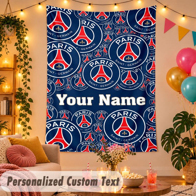 Paris Saint-Germain _ PSG Personalized Wall Tapestry Custom Name Text Polyester Hanging Decor Home Room