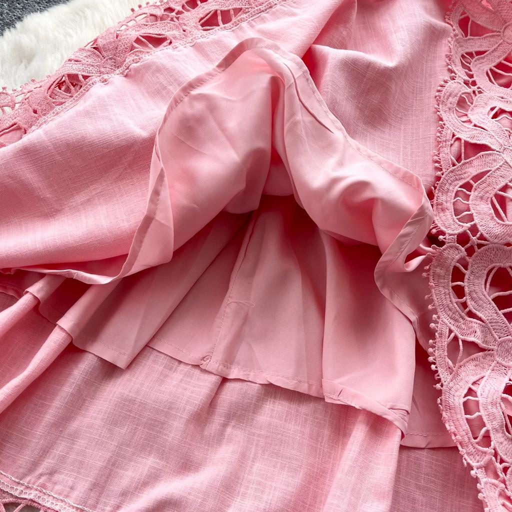 Runway Elegant Formal Luxury Evening Dresses Women Summer Embroidery Lace Short Dress Female Hollow Out Crochet Short Dress