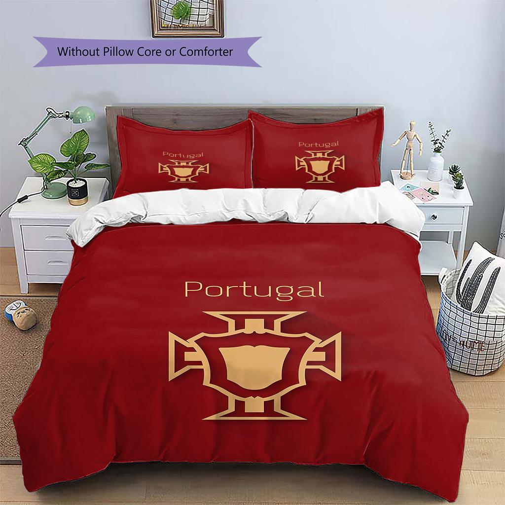 Portugal National Football Team Pattern Bedding,Quilt Set Quilt Cover Pillowcase Home Birthday Gift(1 * duvet cover + 2 * pillowcase, without core)