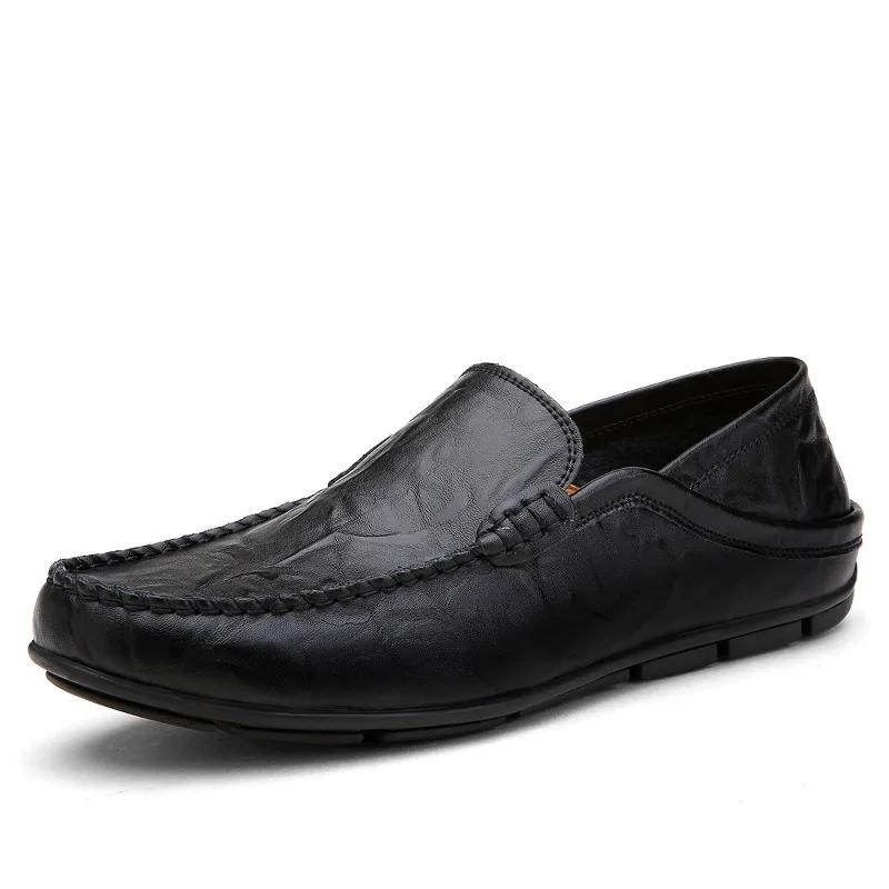 Fashion Genuine Leather Men Shoes Casual Luxury Formal Mens Loafers Moccasins Italian Breathable Slip On Male Boat Shoes Plus Size