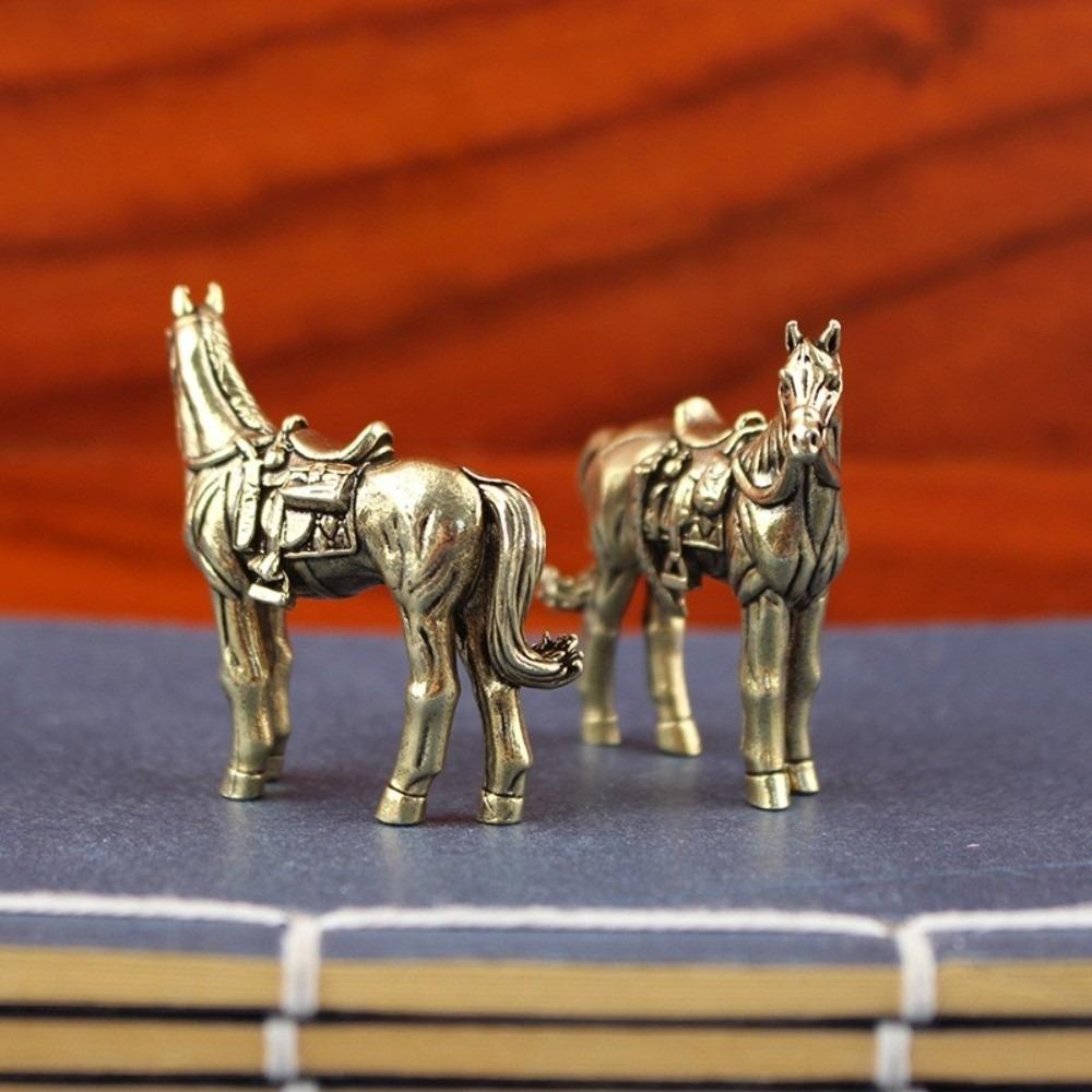 Metal Brass Horse Figurine Bronze Material Handmade Chinese Zodiac Horse Collectible Miniature Size Horse Statue Home Decoration