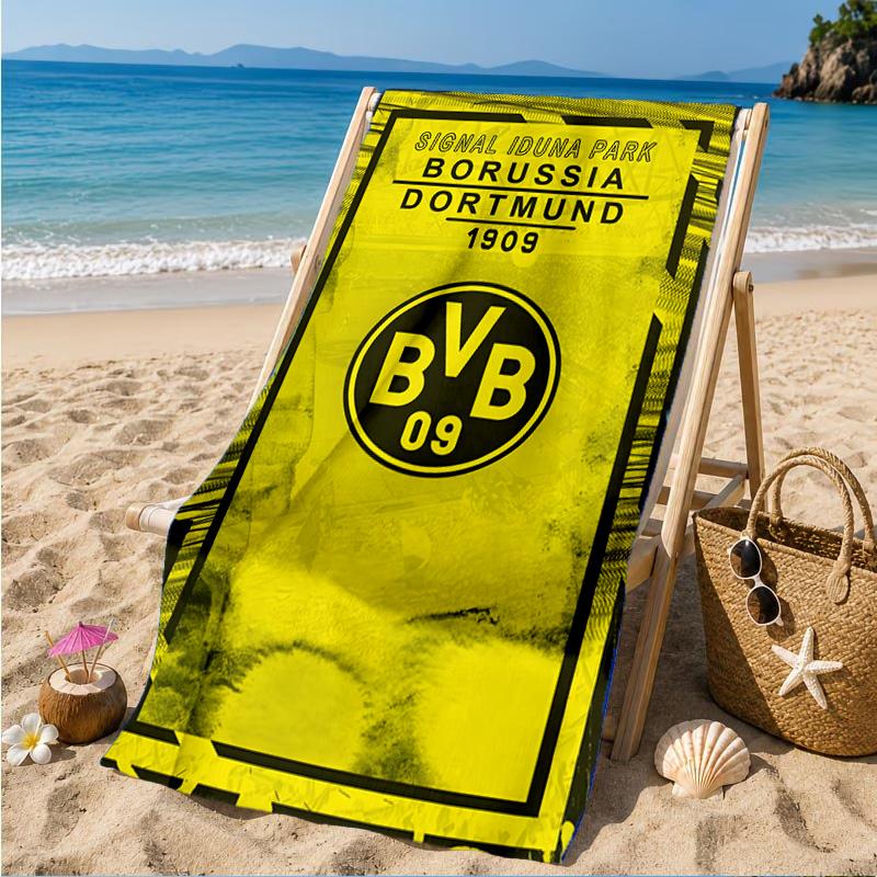 Plážová osuška z mikrovlákna s potiskem designu fotbalového míče BVB, měkká a savá, rychleschnoucí, ideální pro letní cestování, nezbytnost na pláž, k bazénu
