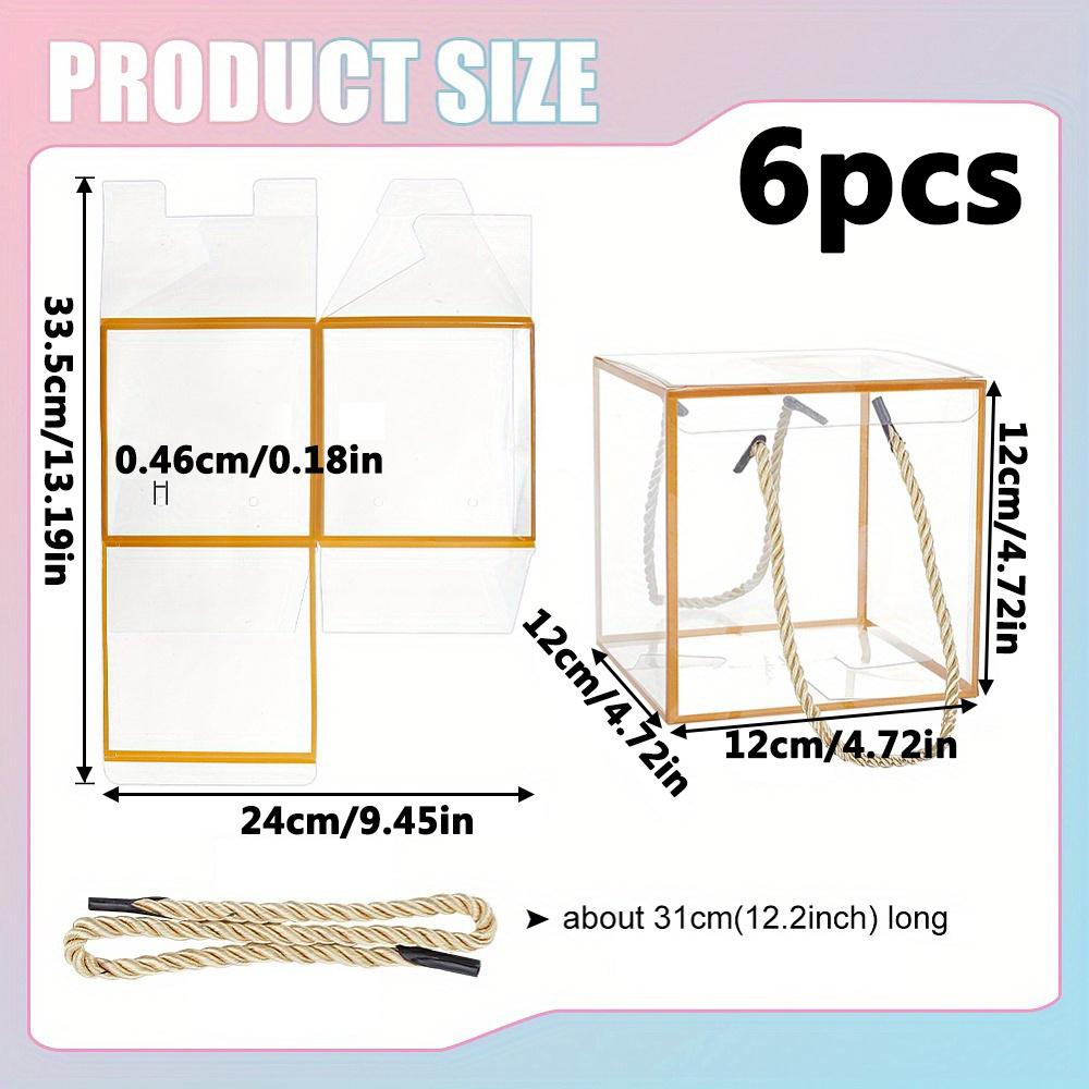 6pcs Golden Transparent PVC Gift Boxes with Polyester Cord Handles Clear Square Display Cases for Storage & Presentation