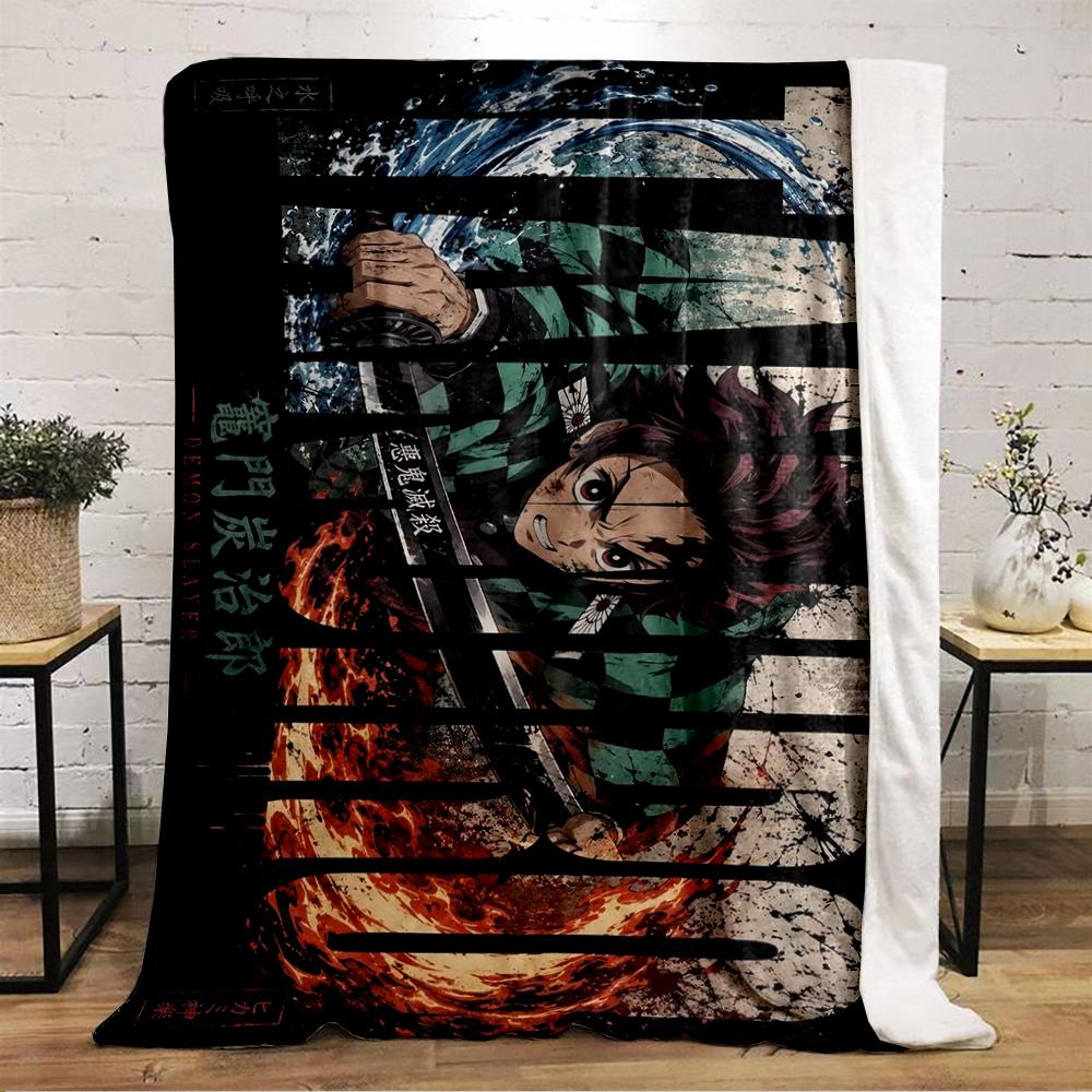 Anime Warrior with Sword Design printed Flannel blanket for bedroom, living room, sofa, and nap