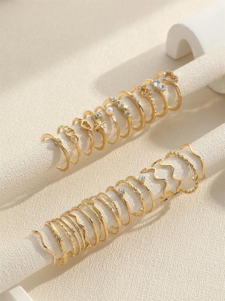 28er Mode Ring Set für Damen Herzförmiges Design Geometrisches Böhmisches Element Akzentring Tägliches Tragen Dating Party Schmuck 2026