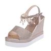 New Wedge Heel Pearl Diamond New Year's Sandals One-word Buckle Open-toe Casual Sandals
