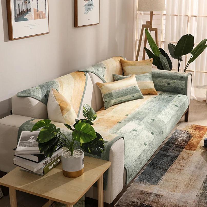 Geometric lines Sofa Cover Cushion Stripe Four Season Sofa Armchair Backrest Towel Non Slip Couch Luxurious 3 Seater Sofa Cover