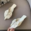 Fashion 2024 Designer Celebrity Bow-Knot Slippers Women Silk Mules Shoes Kitten Low Heels Slides Party Flip Flops Ladies Crystal Sandals