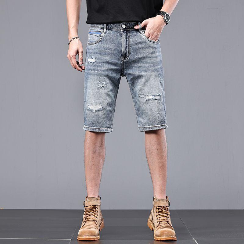Amerikanische Denim-Sommer-dünne Denim-Shorts Herren Gerade Slim Fit Kühl Atmungsaktiv Eis Seide Neue Fünf-Punkt-Hose Herren