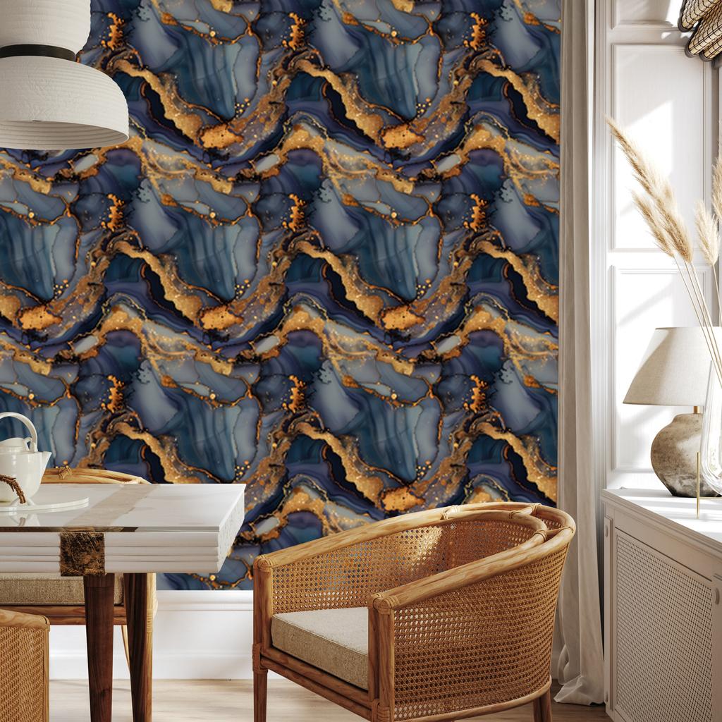 Navy Blue and Rust Ink Wallpaper for Living Room and Bedroom 50x1000