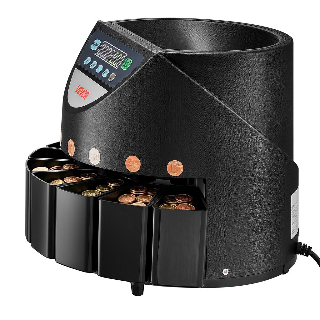 VEVOR Coin Counter Machine, 8 Denominations, Accurate Coin Sorter Machine, Sorts Up to 147 Coins Per Minute, Change Counter Sorter with LED Display