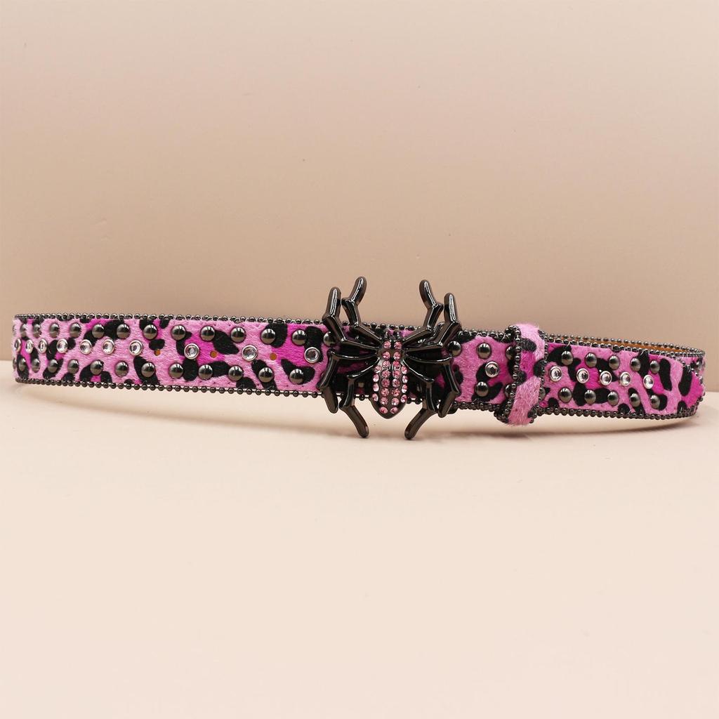 Leopard Print Rhinestone Punk Leather Belt - Y2K Style Women's Decorative Waistband