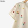 ZANZEA Women Floral Print Casual Round Neck Short Sleeve Blouse