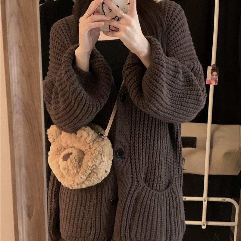 Retro Patchwork Lose Strickjacke Pullover Frauen Herbst und Winter Langarm Solide Strickwaren Strickjacken Weibliche Elegante Warme Knöpfe Pullover 24784