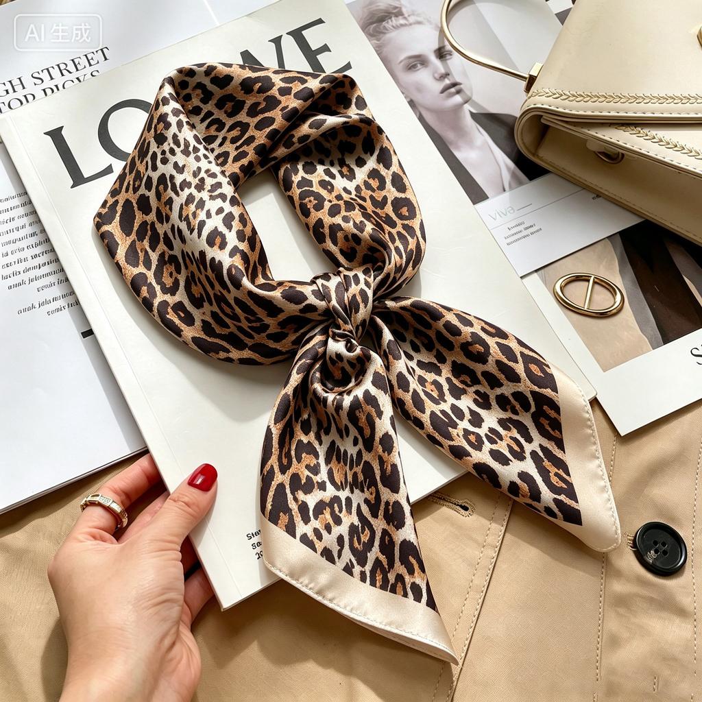 Commuter elegant flower silk scarf women's contrasting color retro printing satin scarf shirt with multi-purpose decorative small scarf