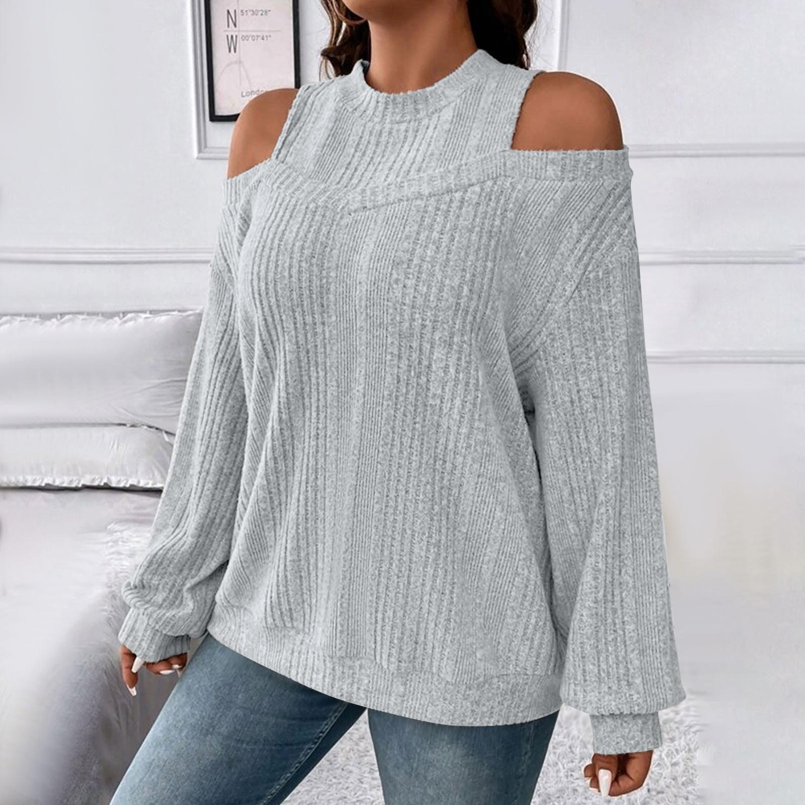 

Women s Solid Color Strapless Fashion Loose Long Sleeve T-Shirt Knit Top
