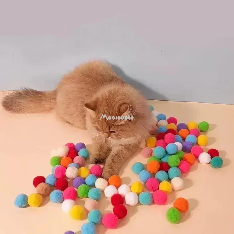 Interactive Launch Training Cat Toys Creative Kittens Mini Pompoms Games Stretch Plush Ball Toys Cat Supplies Pet Acssories