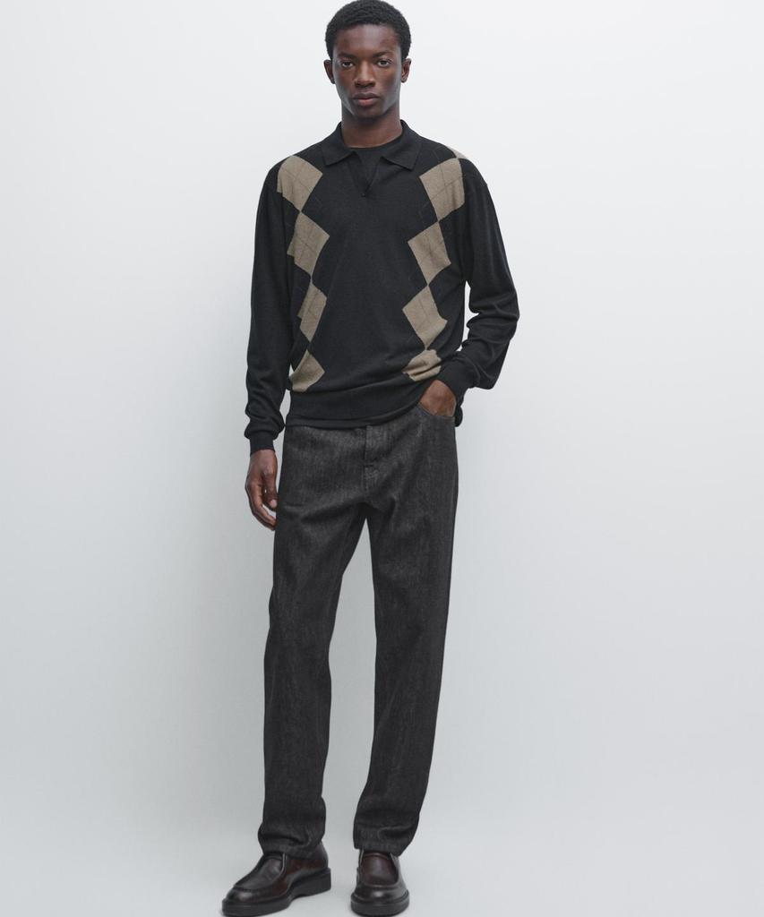Masimodutti Wool Blend Diamond Jersey Polo