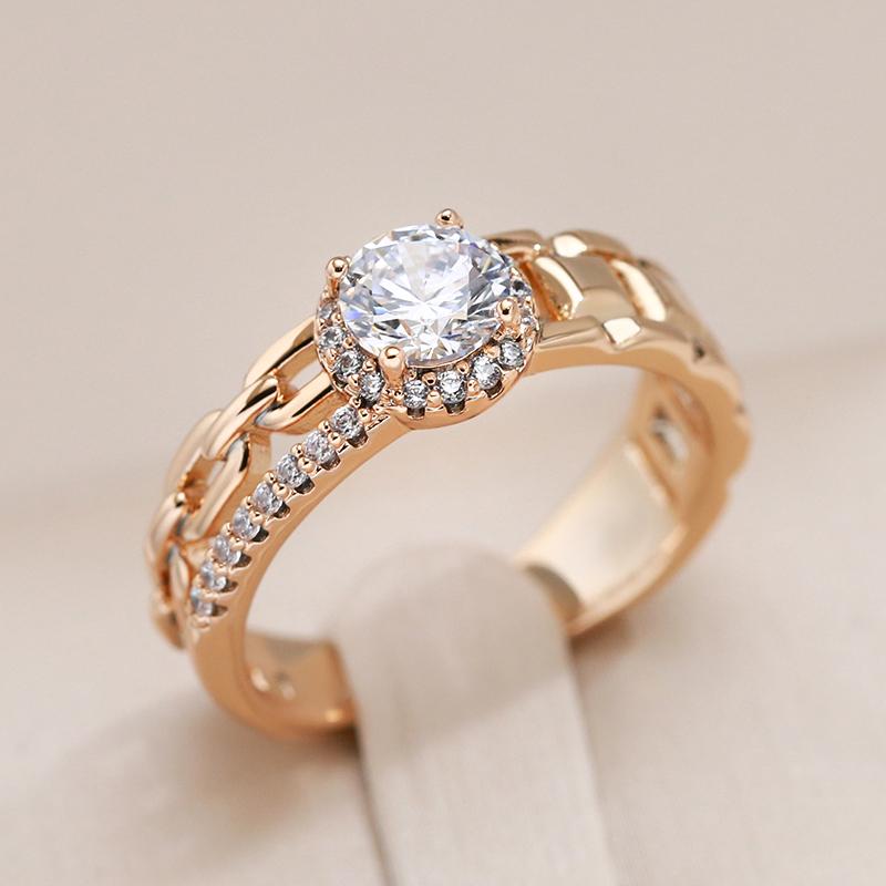 New Rose Gold Color Bride Wedding Ring Fashion Natural Zircon Crystal Rings For Women Modern Party Daily Jewelry