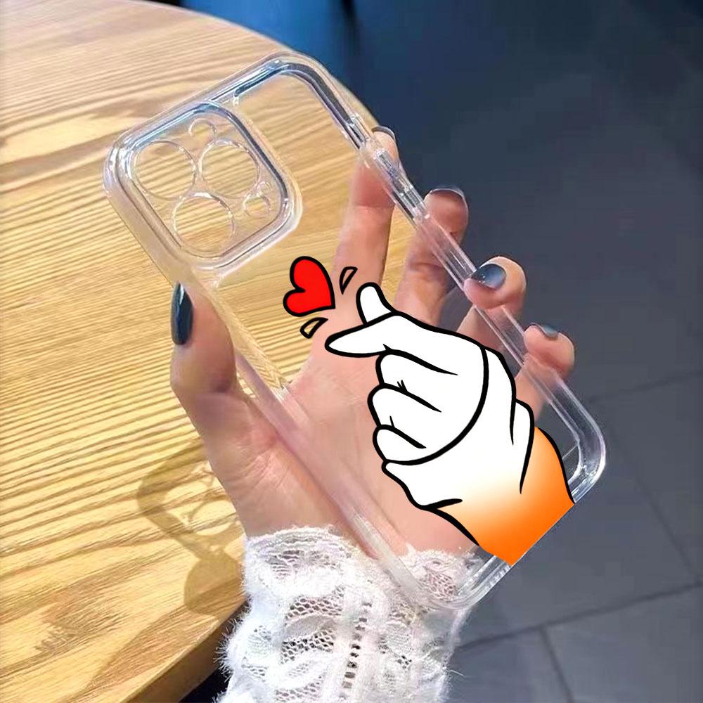 Cartoon Hand Finger Heart Transparent soft TPU Phone Case for Xiaomi Redmi Note 15 14 13 12 11 10 9 Pro Plus 4G 5G Soft Cover