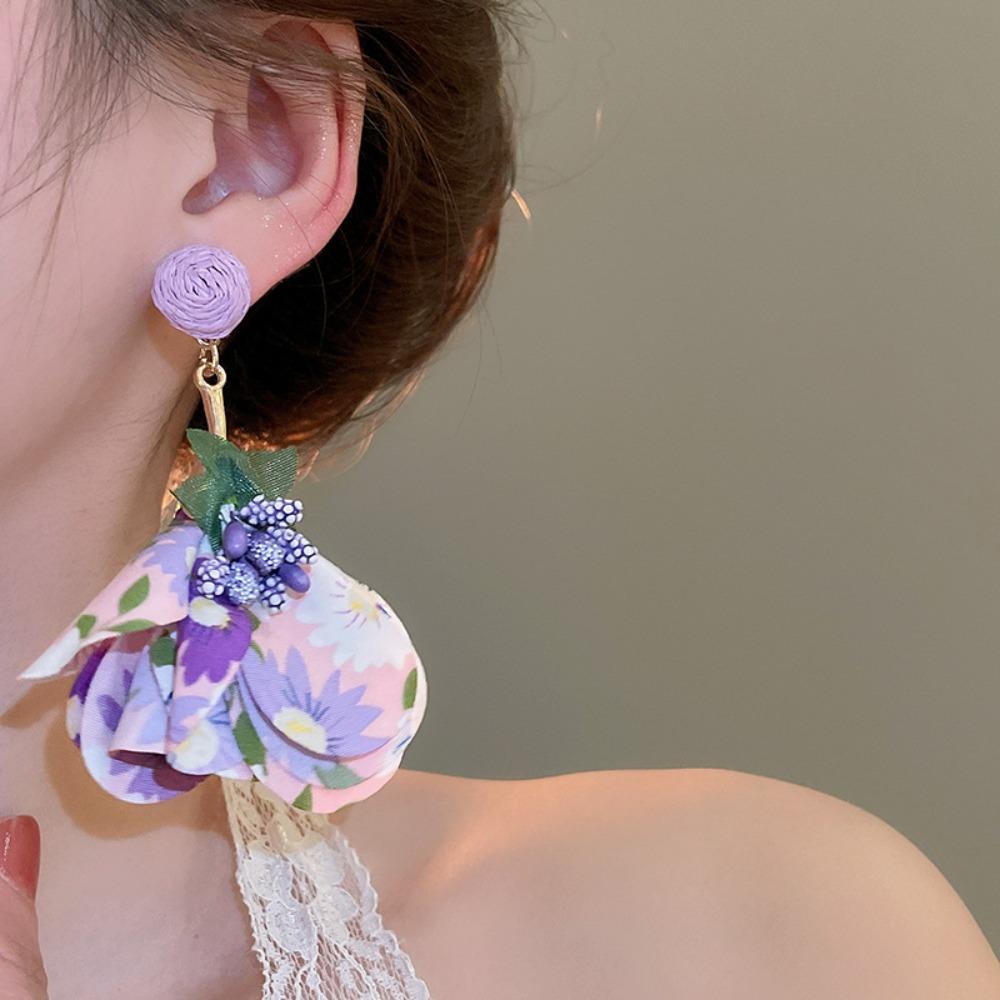 Tassel Flower Dangle Earrings Exaggerated Petals Stud Earrings Romantic Beach Earrings Vacation
