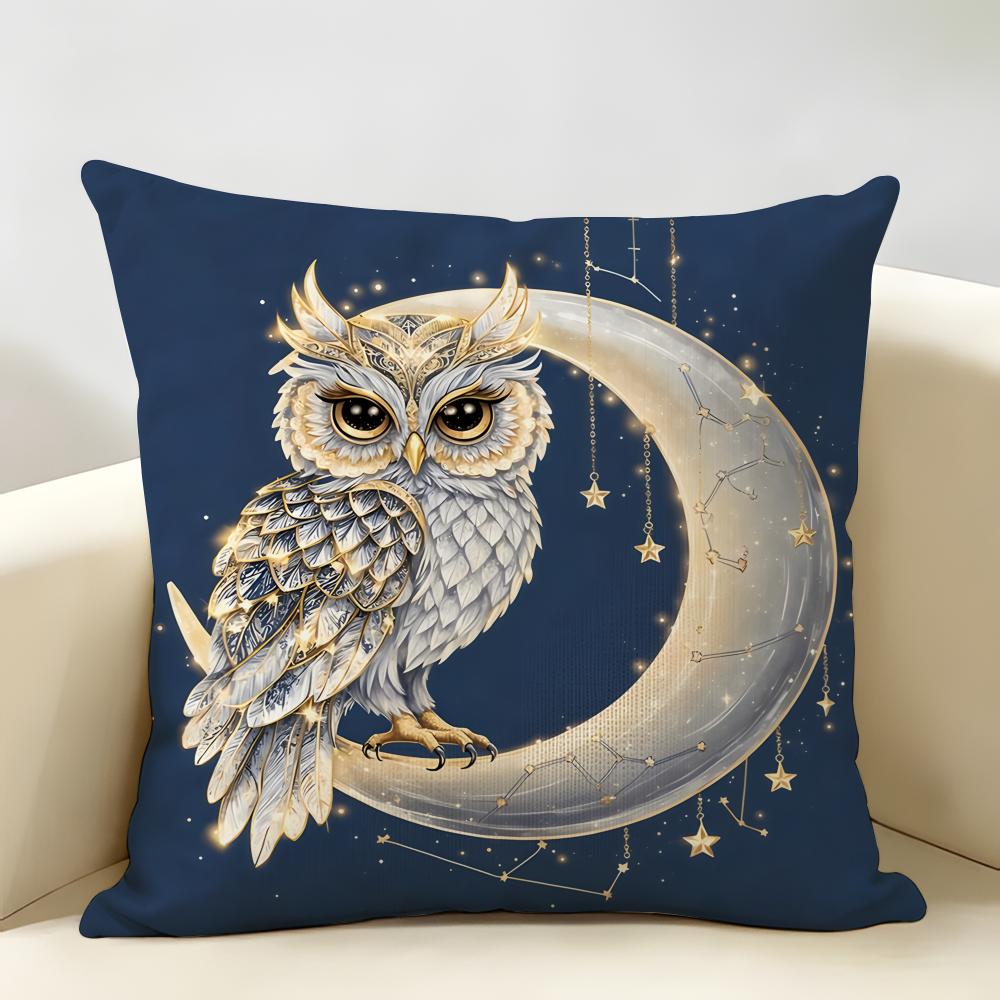 Vintage Owl Pattern Cushion Cover Natural Linen Organic Fabric DoubleSided Printing Room Sofa Decor Pillow Case