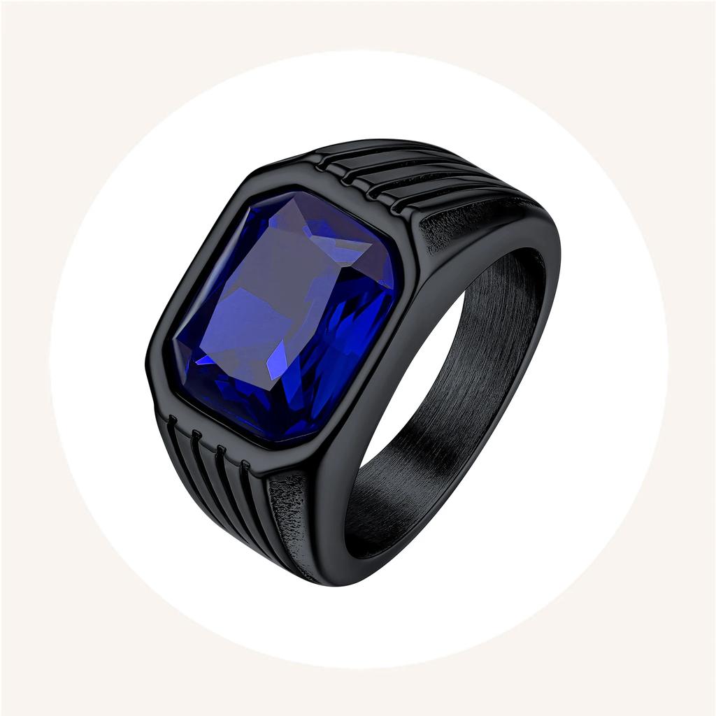 Stainless Steel 10*12mm Big Gemstone Rings for Man Rectangle Red Blue Green Black Onyx Agate Stone Signet Rings Jewerly Gift