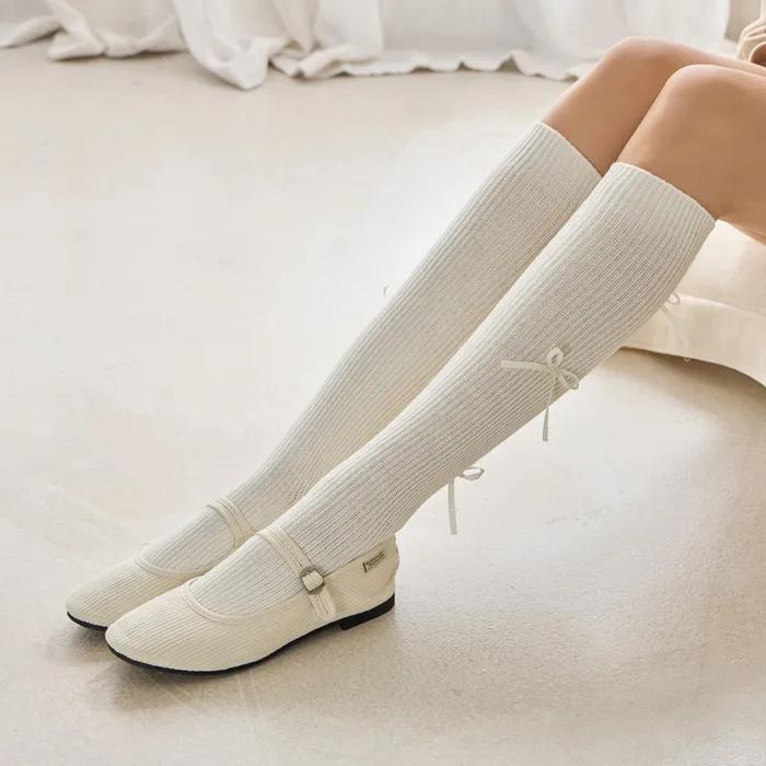 [2 Set] Ribbon Point Knee Socks Helen 2 Pairs 2 Colors