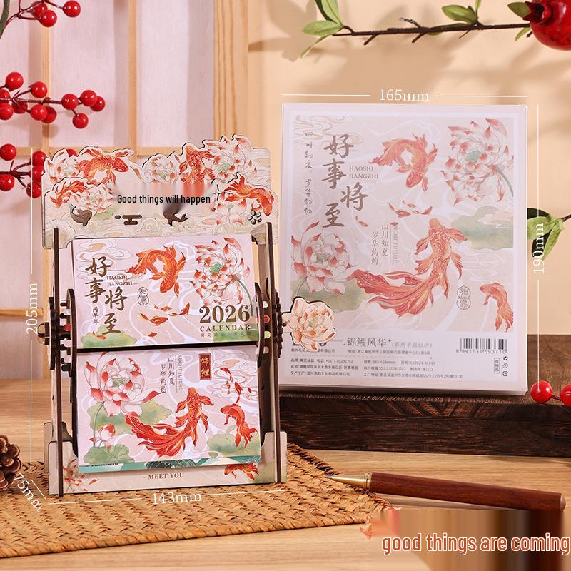 Xian Porcelain Hand-Cranked Desk Calendar: Rivers & Mountains Design, Office Ornament & Creative Gift