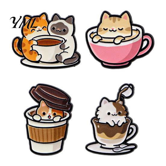Clothing Embellishment Cartoon Coffee Cup Cat Brooch, Kitten Enamle Lapel Pin, Animal Pin Theme Alloy Badge, Accessories for Lovers Jewelry