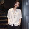 Summer new light luxury short-sleeved shirt lapel zipper design sense commuting versatile and thin coat female A
