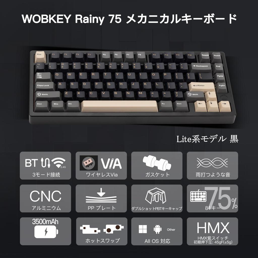 WOBKEY Rainy 75 Keystroke Mechanical Keyboard with OS Hot Swap and VIA Customizable Gasket Aluminum RGB Backlight Keyboard Rain-like Sound, 3-Way