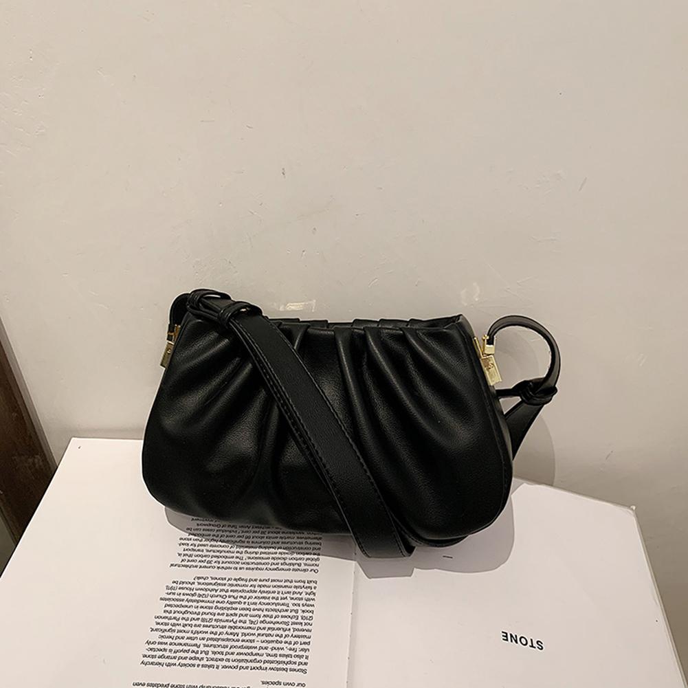 Women PU Fashion Shoulder Bag Solid Color Stylish Crossbody Bag Cloud Messenger Bag Ruched Clutch Purse Outdoor Travel Bag