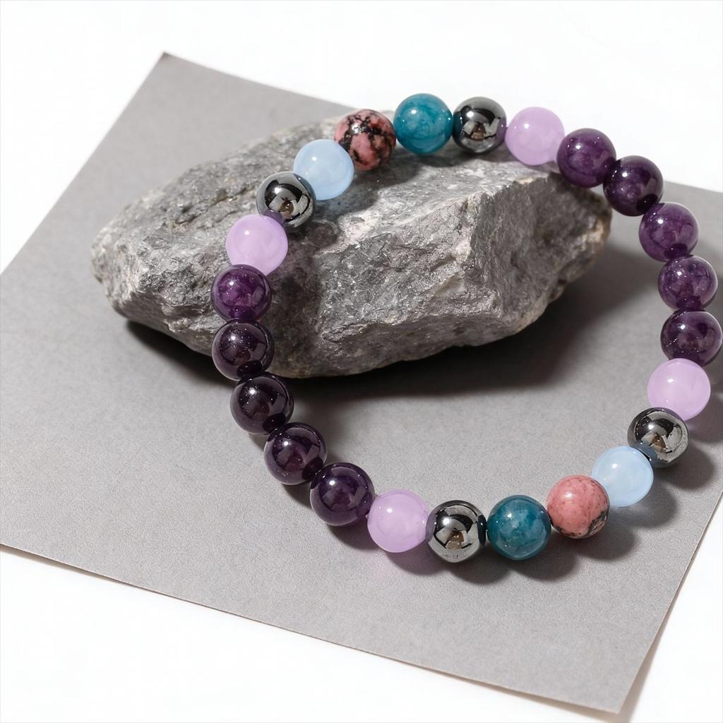 Amethyst Rhodonite Aquamarine Chrysocolla And Hematite Beaded Bracelet Multicolor Fashion Jewelry For Daily Wear Simple Versatile Accessory