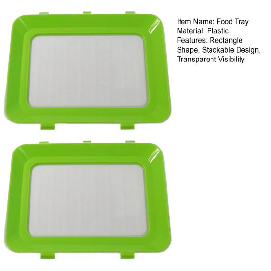 2Pcs Food Tray Stackable Design Food Preservation Tray with Stretch Cover Dishwasher