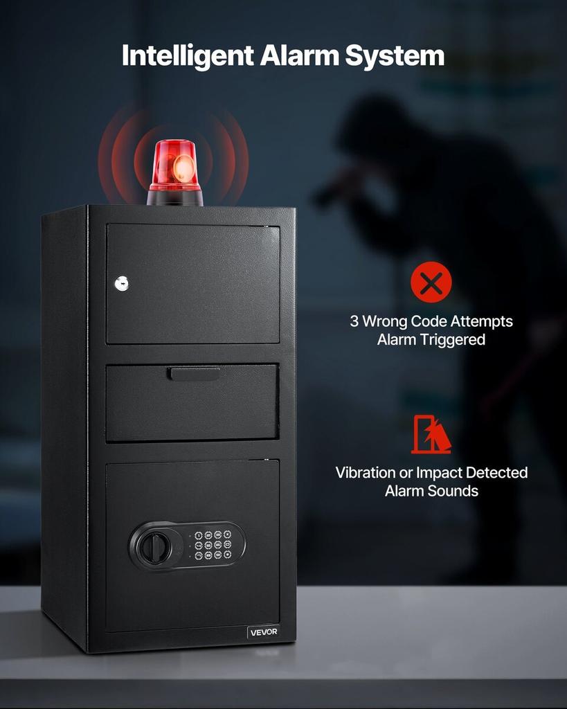 3.6 Cubic Feet Drop Safe, Large Capacity Front Drop Slot Safe Box with Digital Keypad, Heavy Duty 3 Tiers Cash Depository Box with Spare Keys for
