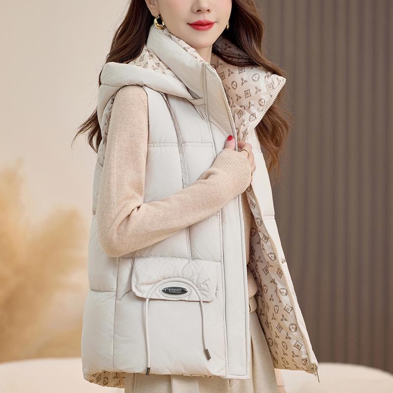 Fashion Winter Women's Vest Hooded Can Be Worn On Both Sides Thick Warm Casual Sleeveless Jackets Woman Short Coat