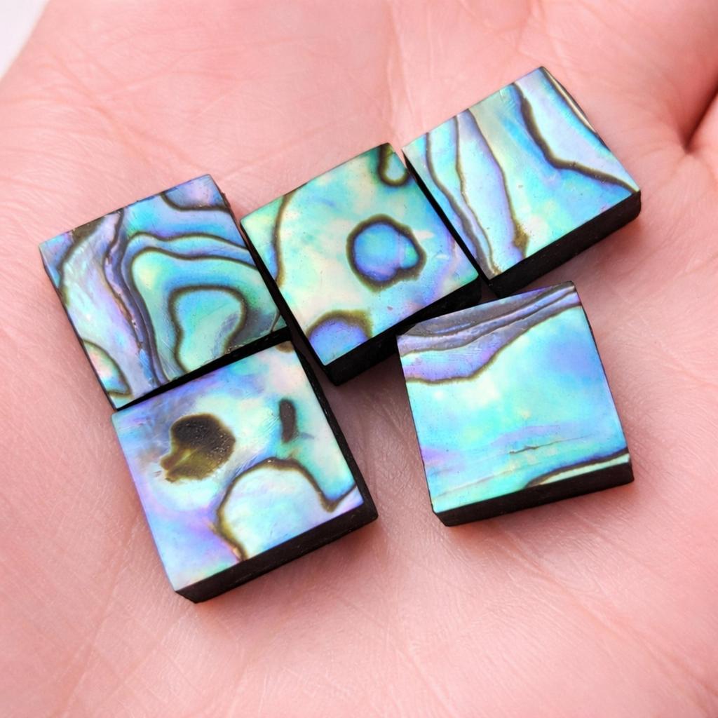 Abalone Shell Square Cabochons Flat Back Gemstones, Natural Iridescent Shell Loose Stone for Jewelry Making