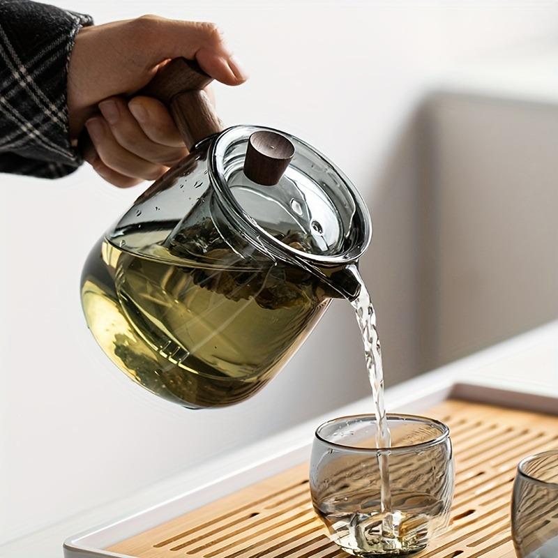 1pc/1set Glass Tea Set Teapot 530ml/17.9oz Tea Cup 90ml/3oz Wooden Handle Teapot Household High Temperature Resistant Tea Maker Tea Kettle Perfect For