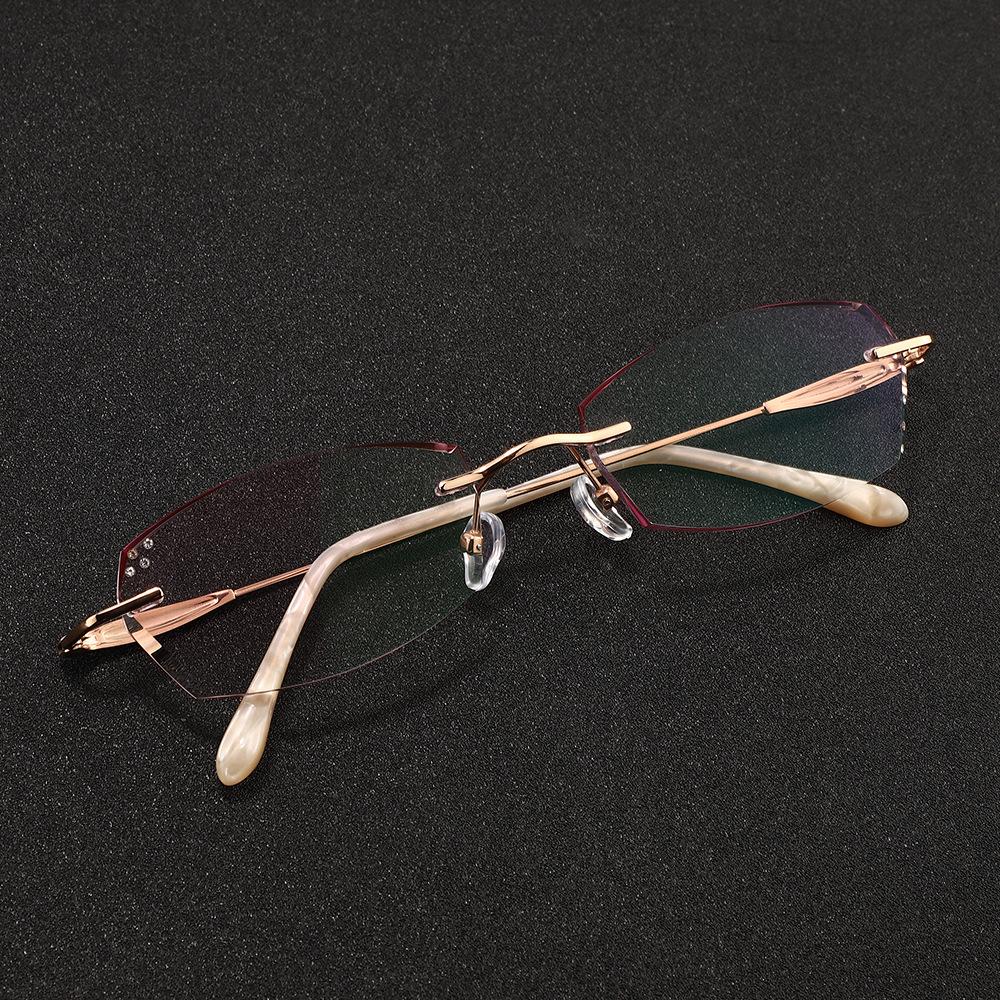 Fashion Anti Blue Ray Reading Titanium Frames Glasses Crystal Diamond Cut HD Rimless Reading Glasses Custom Logo Eyewear