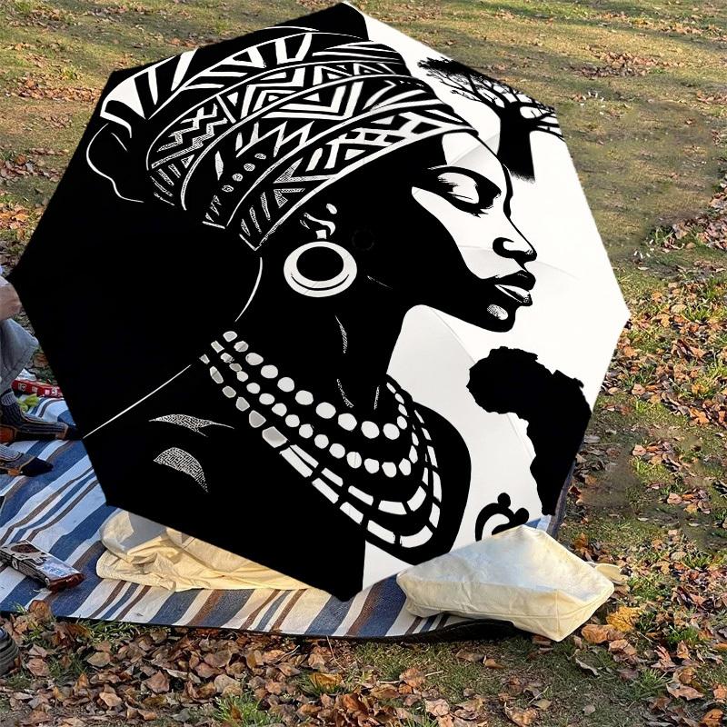 1PC African culture Umbrella-8-Rib Reinforced Portable Folding Travel Suitable for All Seasons Outdoor Daily Use Is an Ideal Choice -F331
