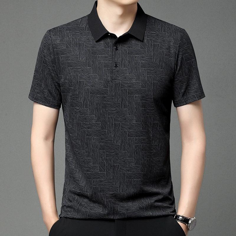 Herren Frühling und Sommer Dünner Abschnitt Einfarbig Revers Stretch Lose Vielseitiges Hemd Erfrischendes Poloshirt Kurzarm