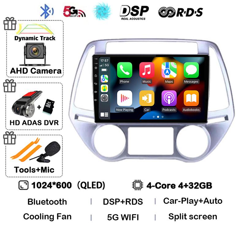 Android 14 Carplay Auto WIFI+4G Car Radio For Hyundai I20 2008 - 2014 Stereo GPS Multimedia Video Player 2 Din DVD 360 Camera BT