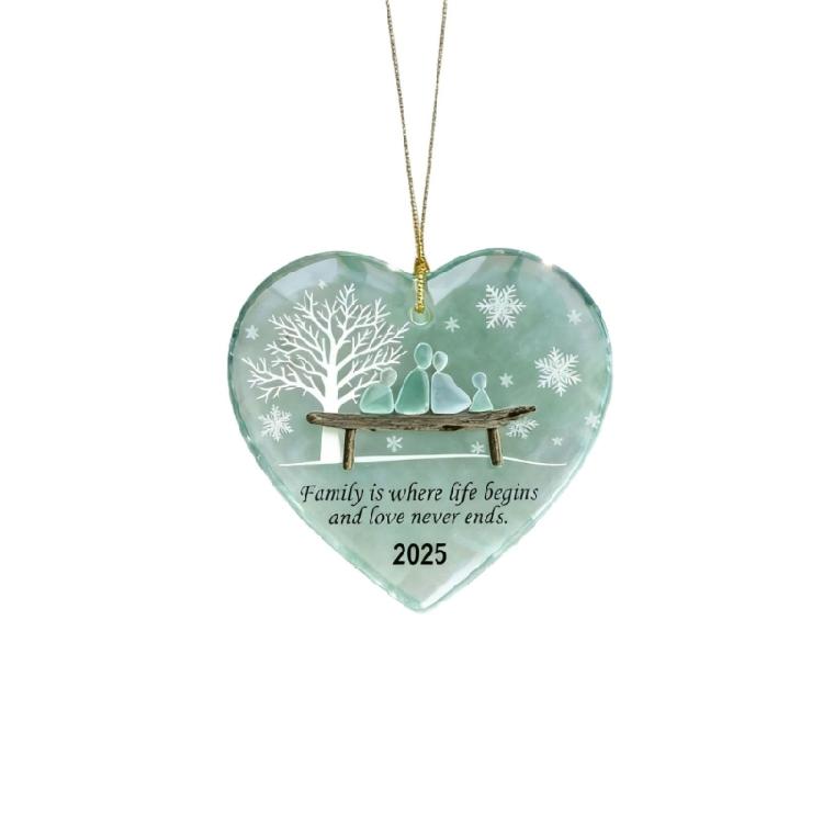 Individualized Family Themed Holiday Ornament Heart Shape Acrylic Winter Landscape Homes Decoration